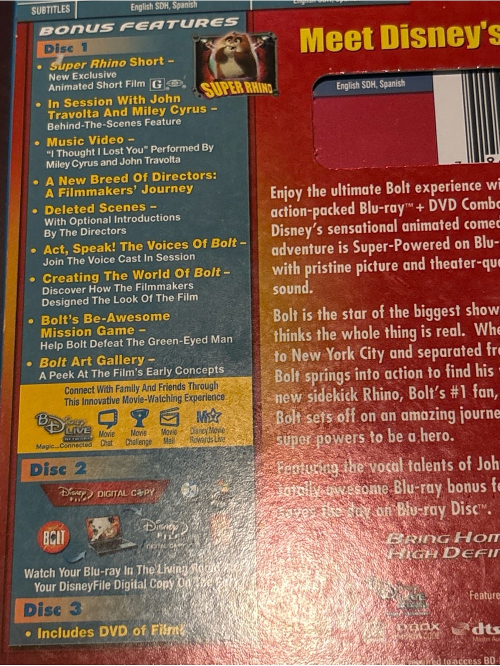 Disney Bolt Blu-ray + DVD with Slipcover - Picture 5 of 5